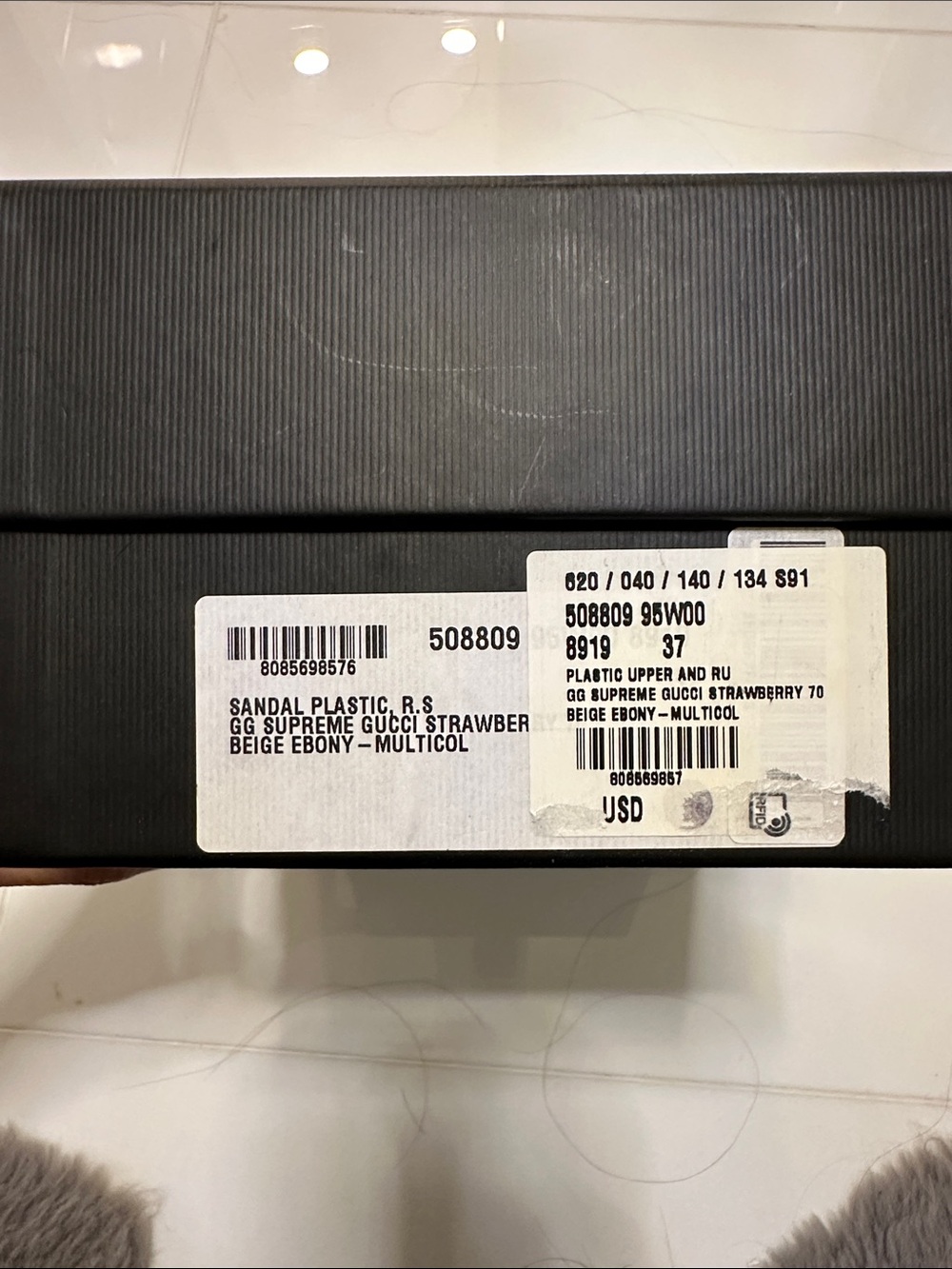 Gucci girls Orange Slides with Yellow & Pink Strawberry Print - Picture 7 of 8